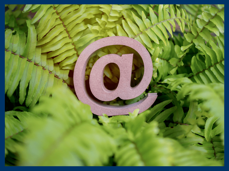 Nachhaltige Newsletter schreiben / @ Symbol liegt auf Gras
